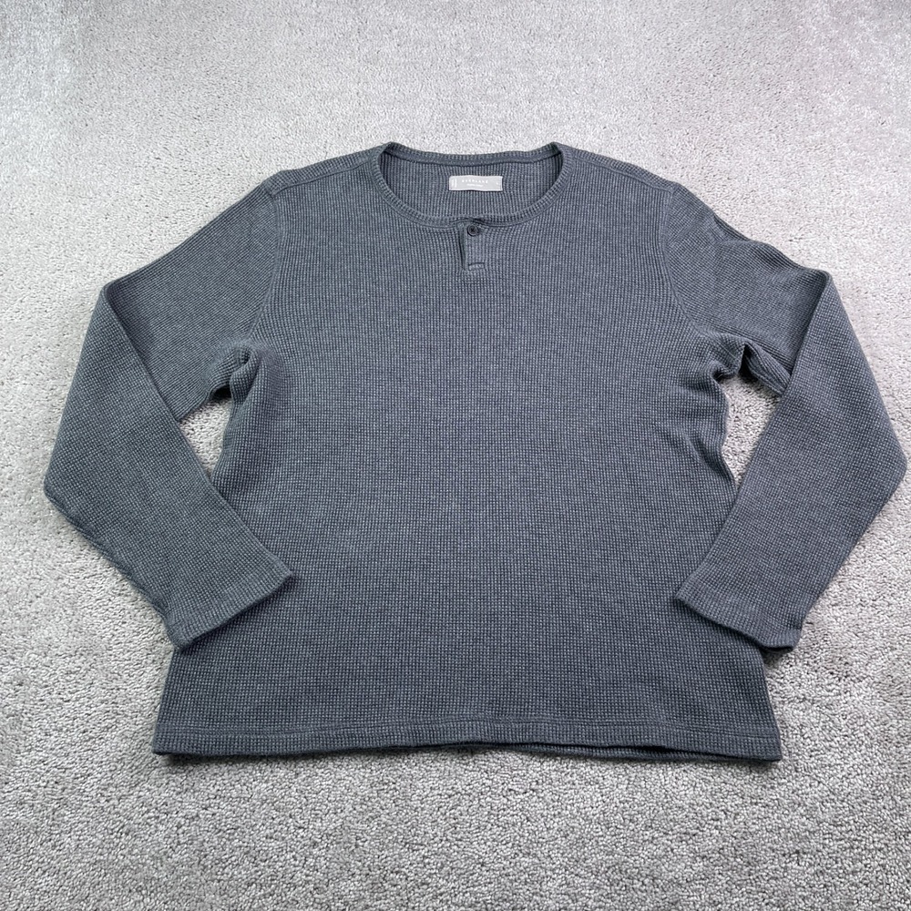 Everlane Shirt Mens Large Grey Henley Waffle Knit Organic Cotton Thermal